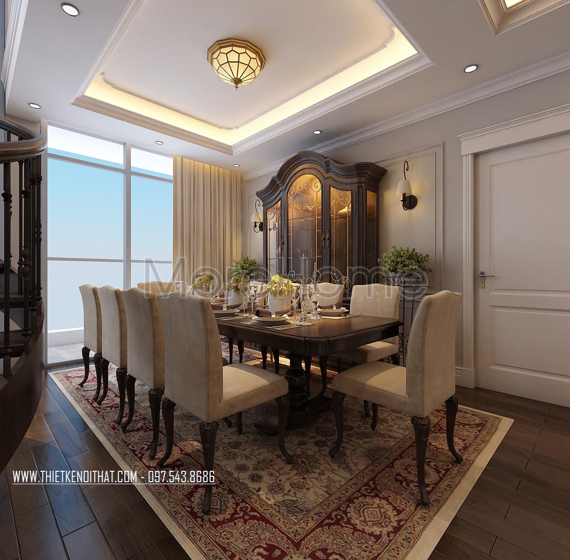 Thiết kế nội thất gỗ óc chó phòng ăn căn hộ Duplex Mandarin Garden